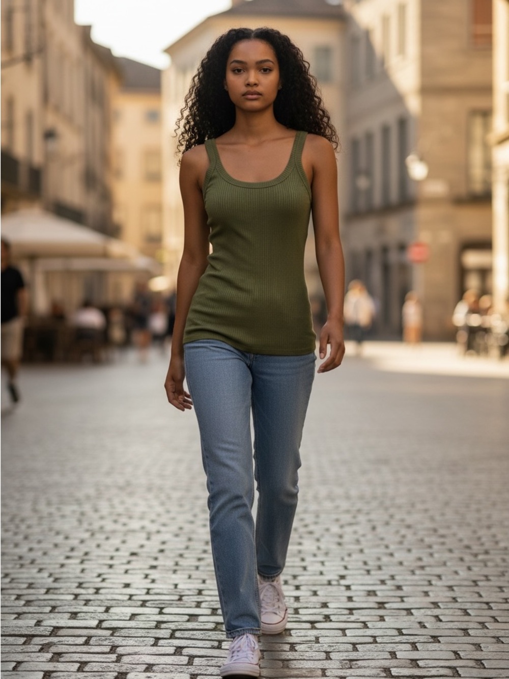 Vitamin A Organic Cotton Rib West Tank Army Green | S | NWT